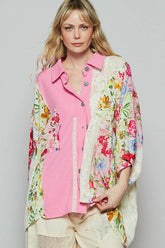 POL Thermal and Crochet Lace Mix Shirt with Floral Pattern OutfitFlow